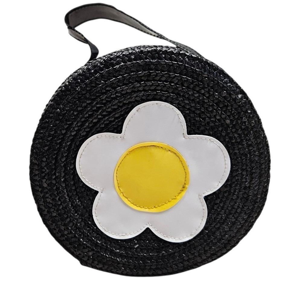 Sassy Black Round Straw Purse Daisy Flower Novelty Cute Small Handbag‎ Satchel